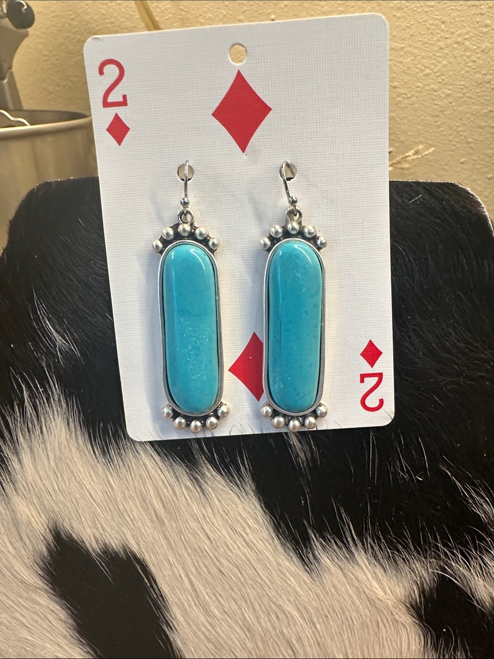 Turquoise Oval Drop Earrings - Blue Stone Dangle